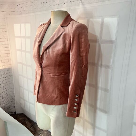 White House Black Market Pink Nocth Lapel One Button Velvet Blazer Size 00P - Picture 3 of 10